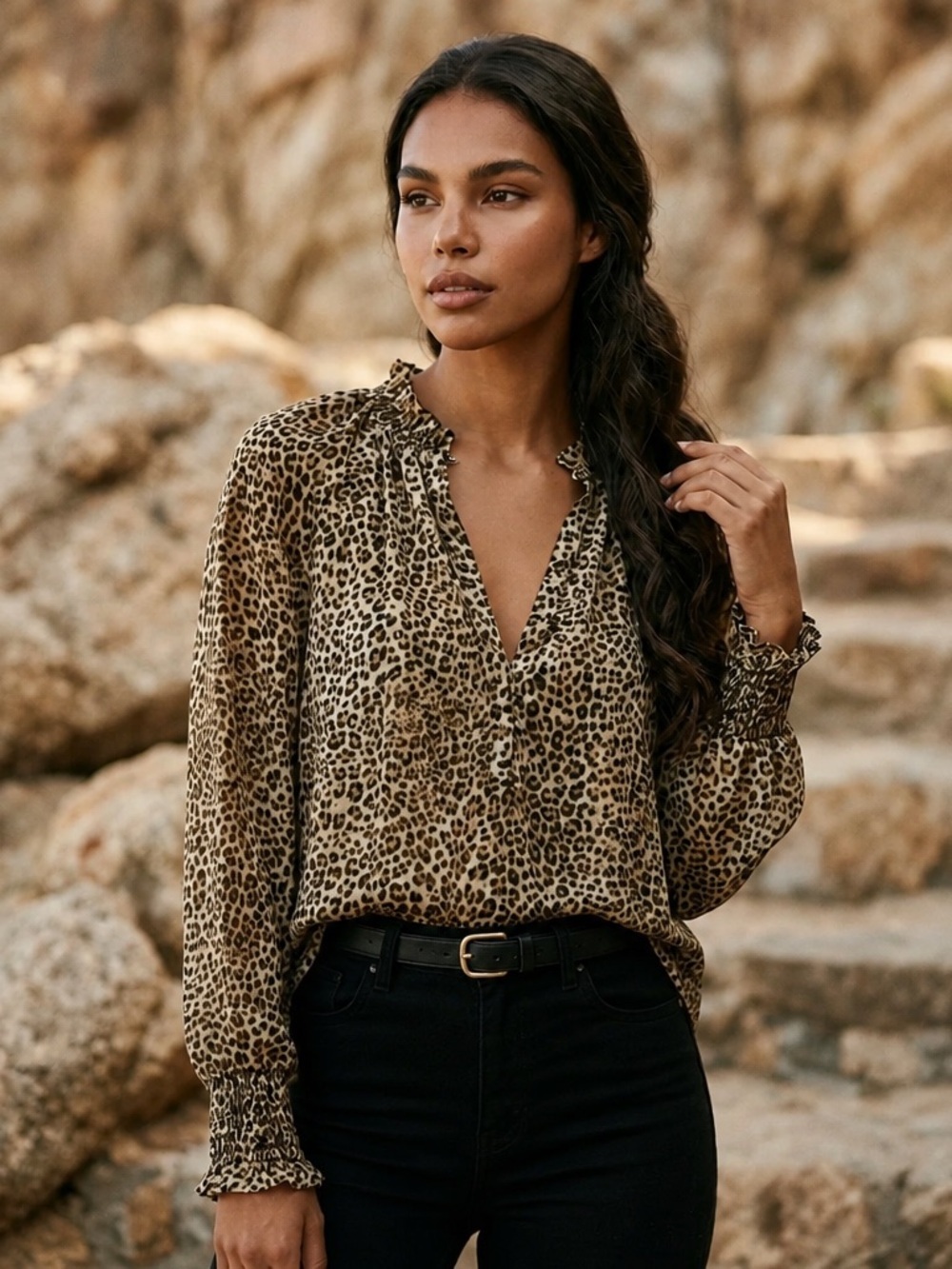 Rachel Roy Leopard Print Blouse Small